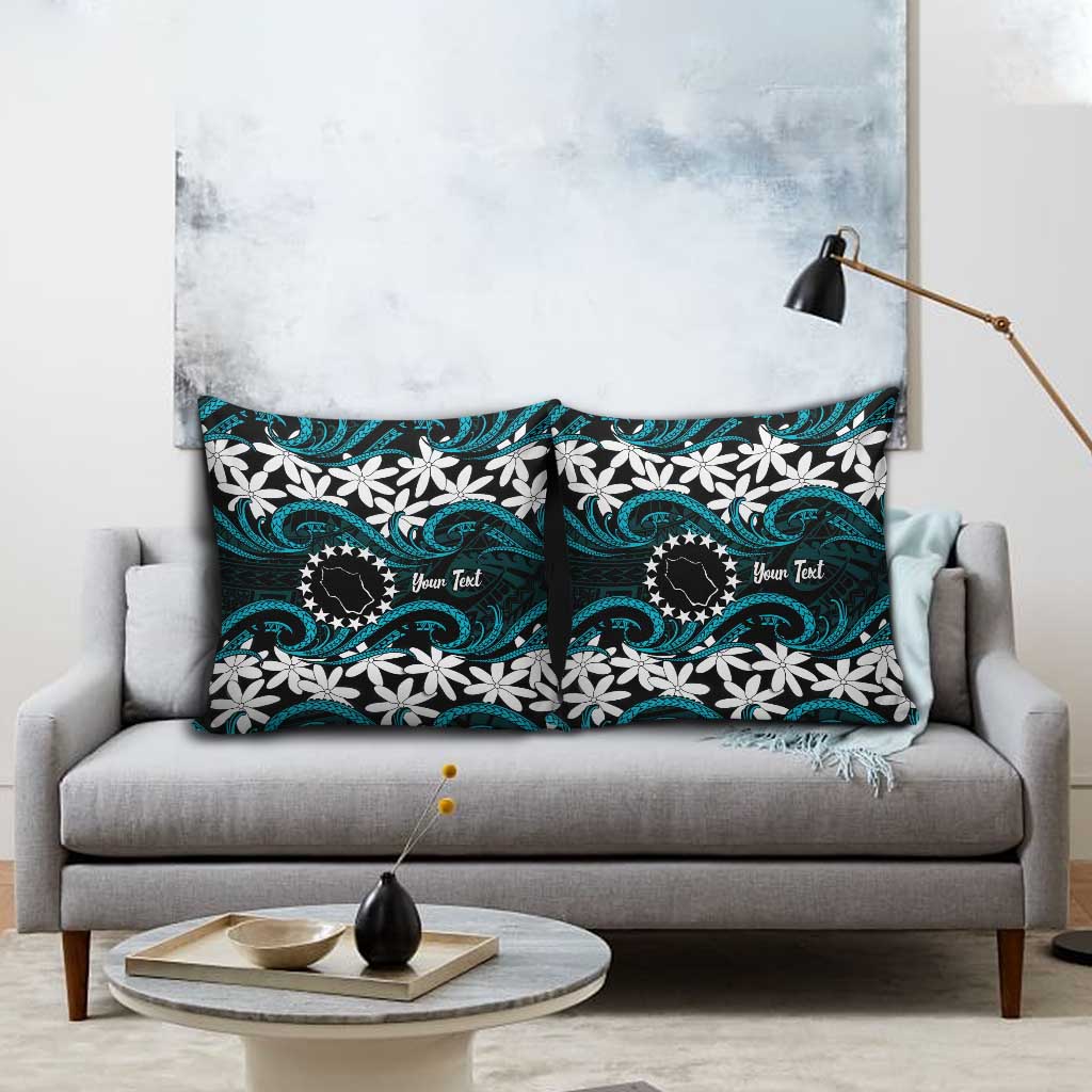 Personalised Cook Islands Penrhyn Atoll Pillow Cover Tiare Maori Polynesian Waves Tattoo LT14 - Polynesian Pride