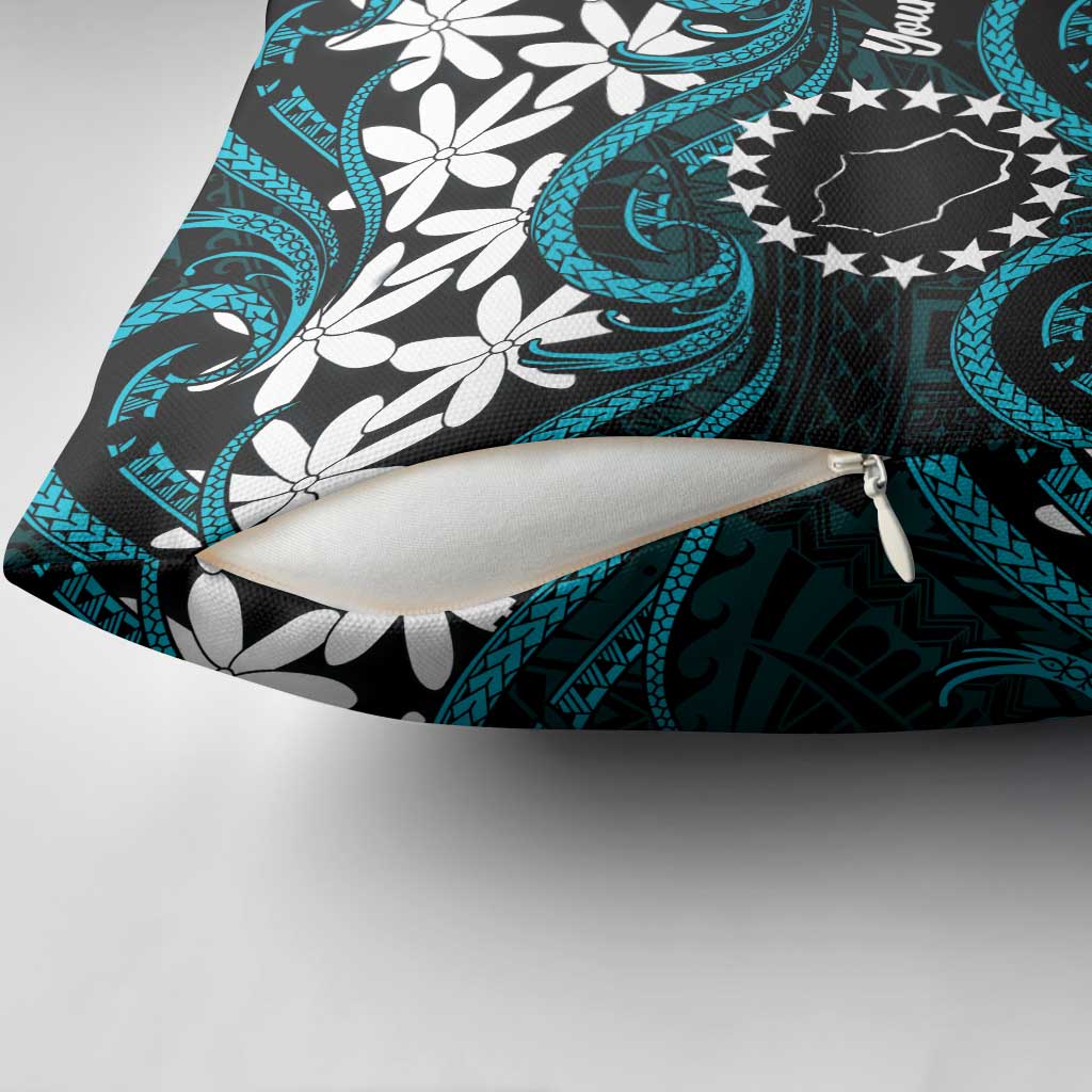 Personalised Cook Islands Penrhyn Atoll Pillow Cover Tiare Maori Polynesian Waves Tattoo LT14 - Polynesian Pride