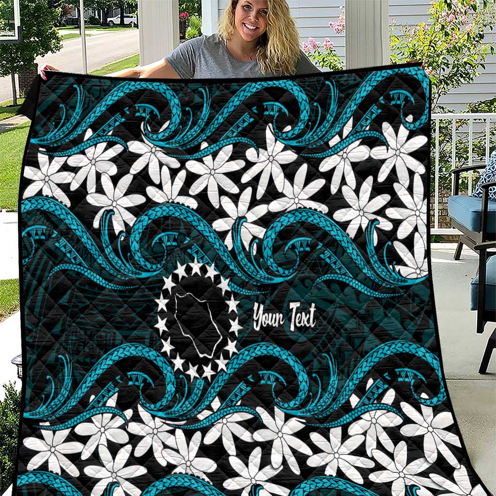 Personalised Cook Islands Penrhyn Atoll Quilt Tiare Maori Polynesian Waves Tattoo LT14 Blue - Polynesian Pride