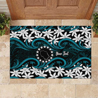 Personalised Cook Islands Penrhyn Atoll Rubber Doormat Tiare Maori Polynesian Waves Tattoo LT14 Blue - Polynesian Pride