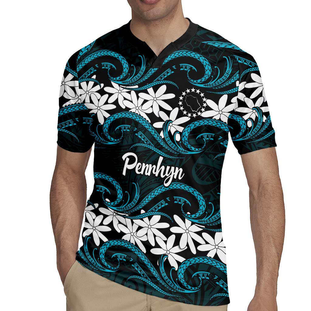 Personalised Cook Islands Penrhyn Atoll Rugby Jersey Tiare Maori Polynesian Waves Tattoo LT14 - Polynesian Pride