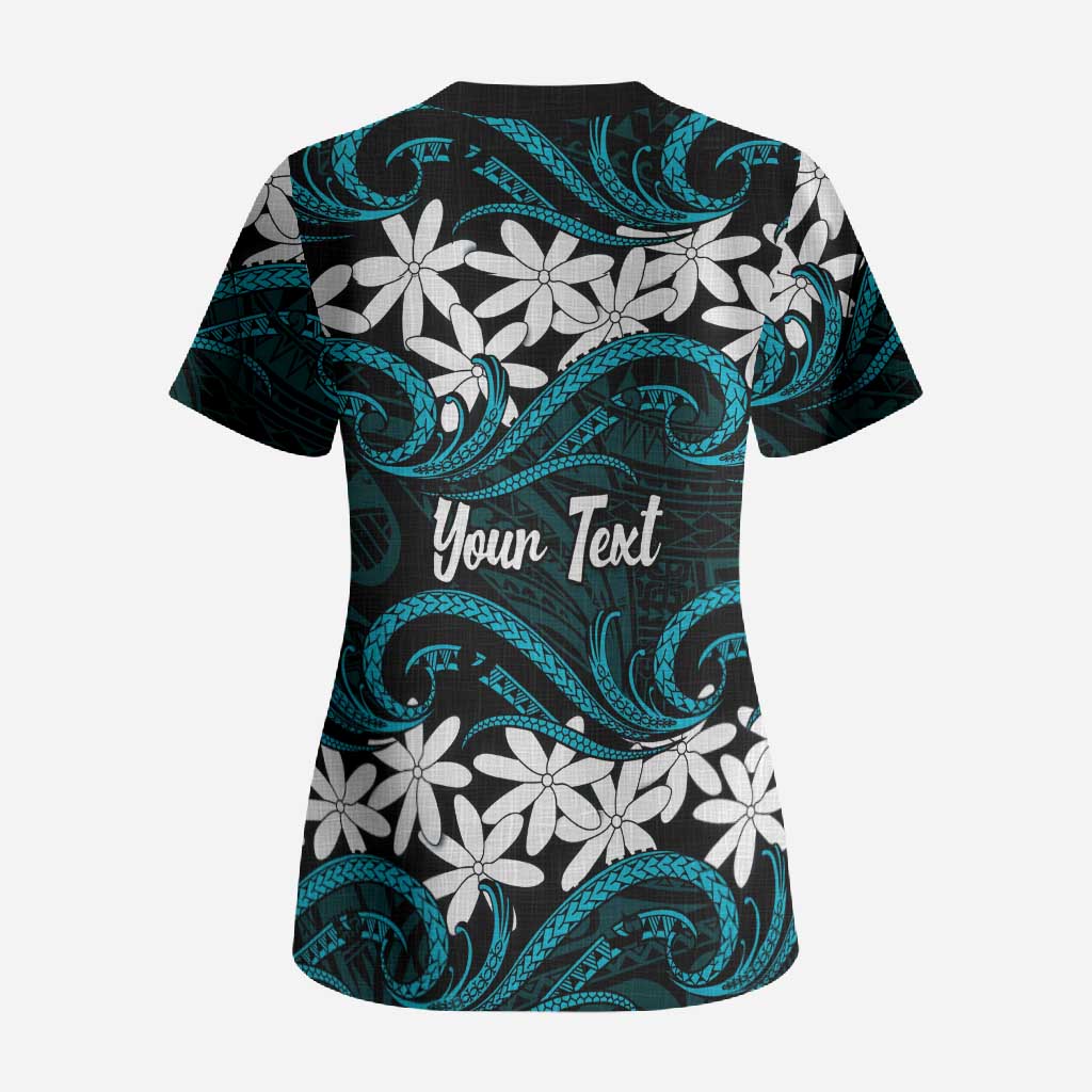 Personalised Cook Islands Penrhyn Atoll Scrub Top Tiare Maori Polynesian Waves Tattoo LT14 - Polynesian Pride