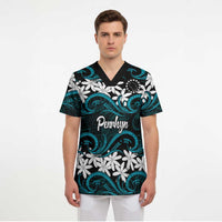 Personalised Cook Islands Penrhyn Atoll Scrub Top Tiare Maori Polynesian Waves Tattoo LT14 - Polynesian Pride