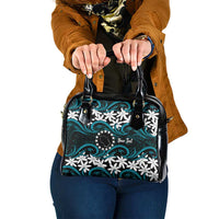 Personalised Cook Islands Penrhyn Atoll Shoulder Handbag Tiare Maori Polynesian Waves Tattoo LT14 One Size Blue - Polynesian Pride