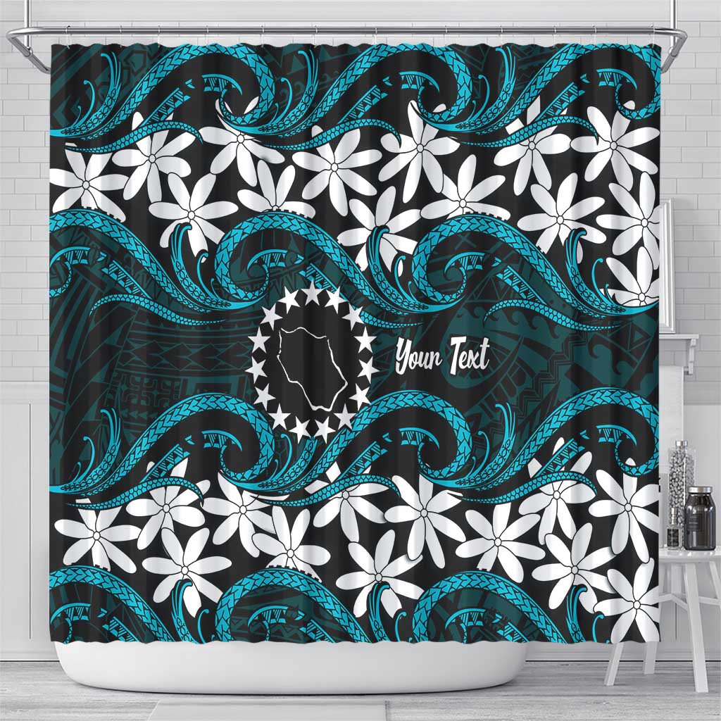 Personalised Cook Islands Penrhyn Atoll Shower Curtain Tiare Maori Polynesian Waves Tattoo
