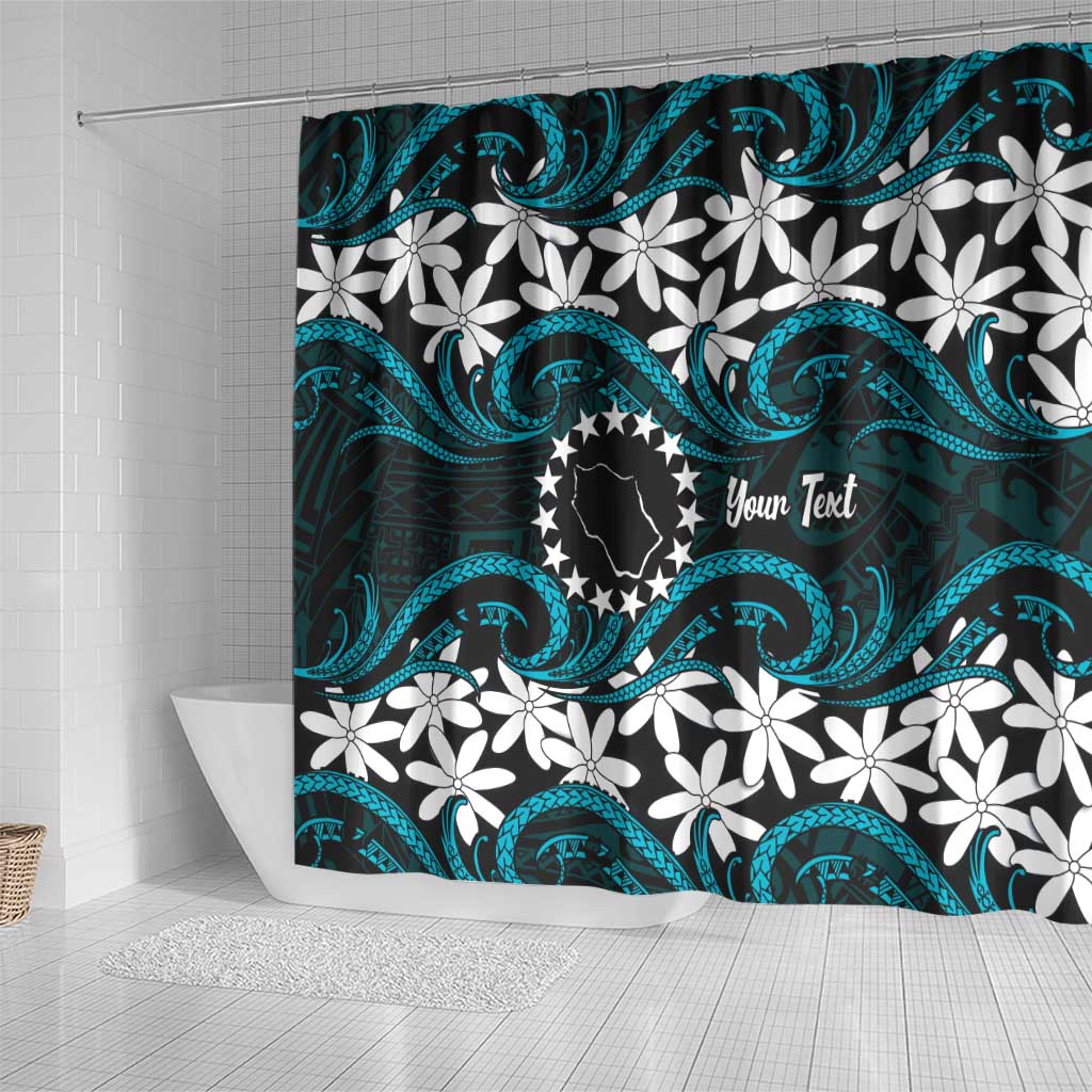 Personalised Cook Islands Penrhyn Atoll Shower Curtain Tiare Maori Polynesian Waves Tattoo