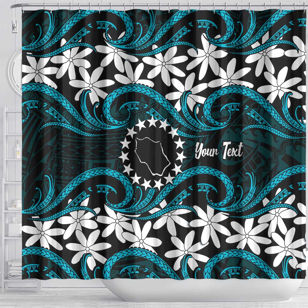 Personalised Cook Islands Penrhyn Atoll Shower Curtain Tiare Maori Polynesian Waves Tattoo