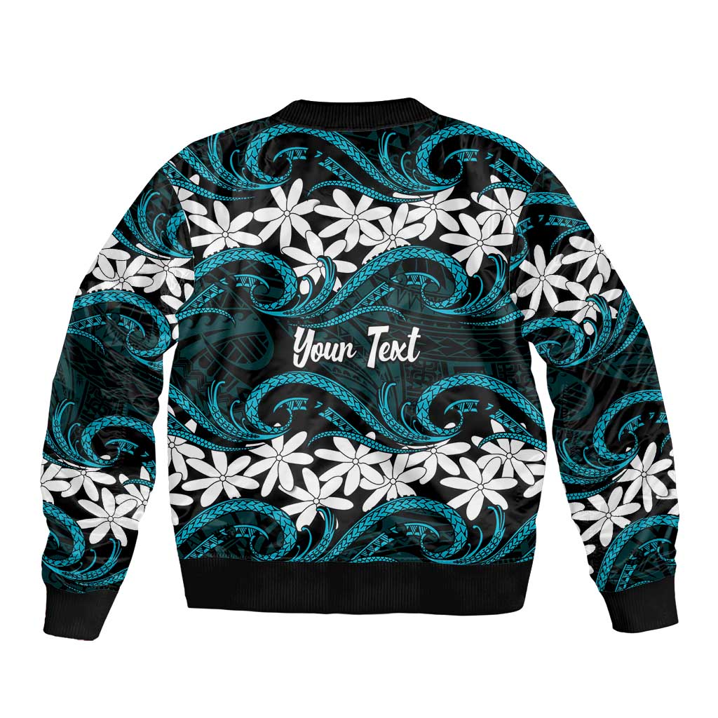 Personalised Cook Islands Penrhyn Atoll Sleeve Zip Bomber Jacket Tiare Maori Polynesian Waves Tattoo LT14 - Polynesian Pride