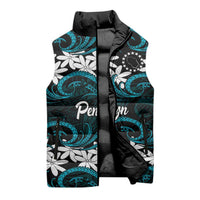 Personalised Cook Islands Penrhyn Atoll Sleeveless Puffer Jacket Tiare Maori Polynesian Waves Tattoo LT14 - Polynesian Pride