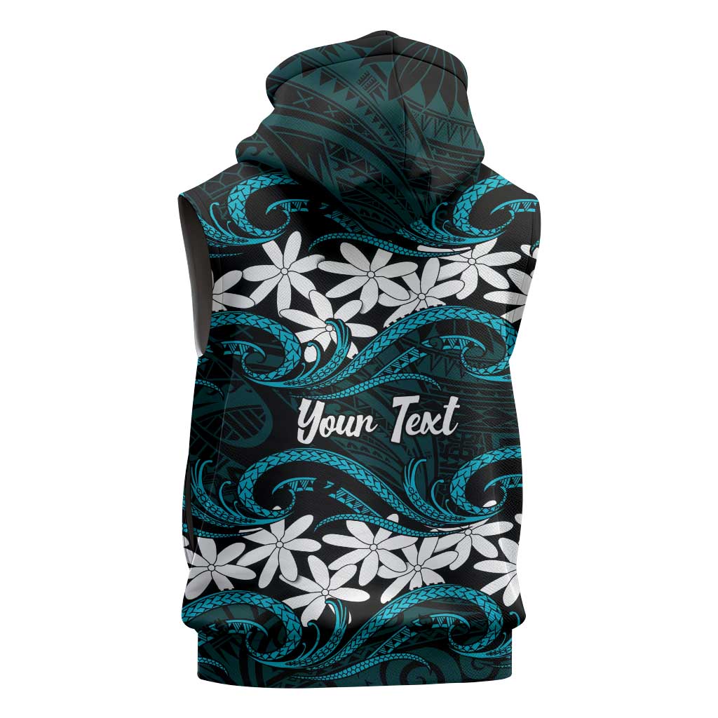 Personalised Cook Islands Penrhyn Atoll Sleeveless Zip Hoodie Tiare Maori Polynesian Waves Tattoo