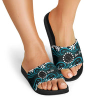Personalised Cook Islands Penrhyn Atoll Slide Sandals Tiare Maori Polynesian Waves Tattoo LT14 - Polynesian Pride