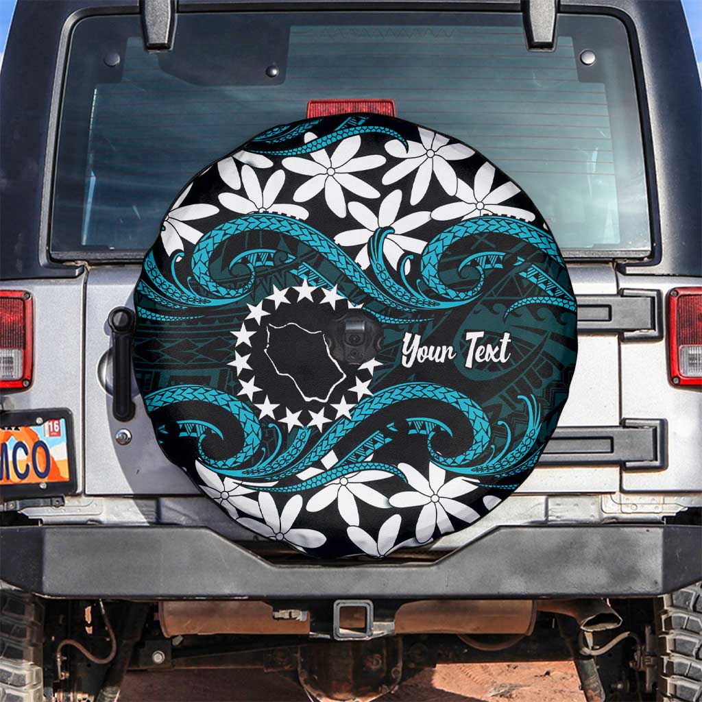 Personalised Cook Islands Penrhyn Atoll Spare Tire Cover Tiare Maori Polynesian Waves Tattoo LT14 Blue - Polynesian Pride