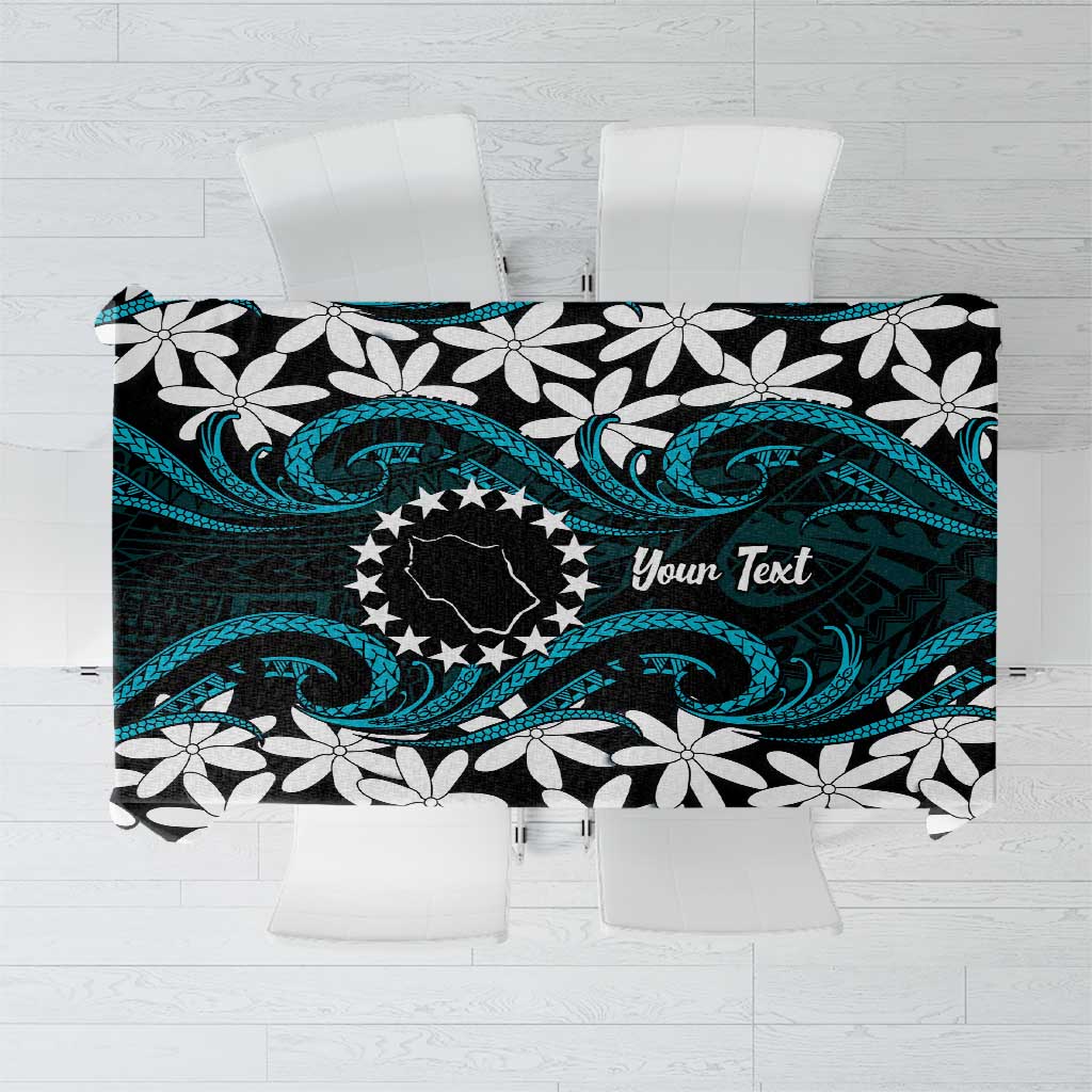Personalised Cook Islands Penrhyn Atoll Tablecloth Tiare Maori Polynesian Waves Tattoo LT14 Blue - Polynesian Pride