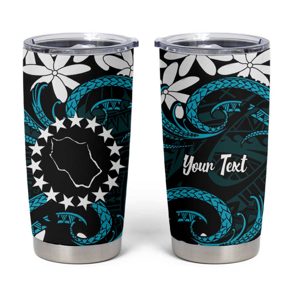 Personalised Cook Islands Penrhyn Atoll Tumbler Cup Tiare Maori Polynesian Waves Tattoo LT14 Blue - Polynesian Pride