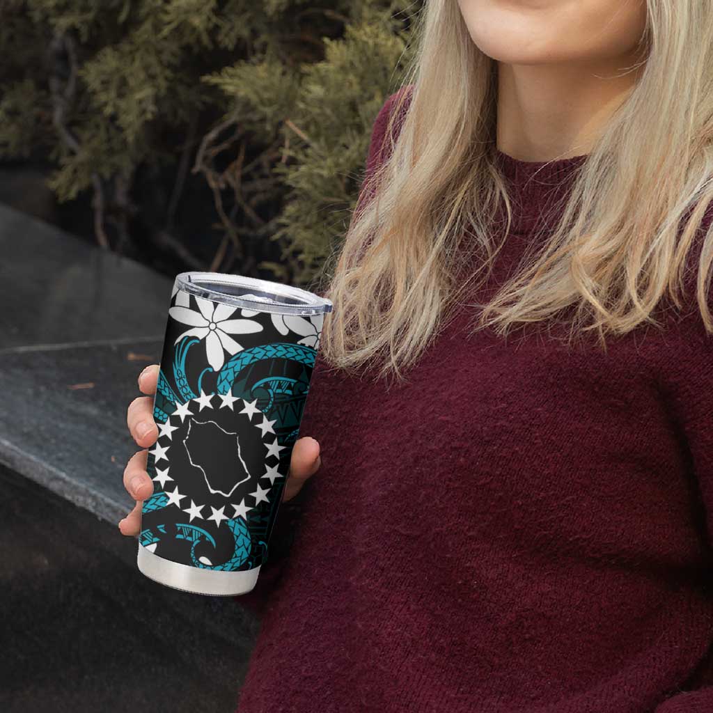 Personalised Cook Islands Penrhyn Atoll Tumbler Cup Tiare Maori Polynesian Waves Tattoo LT14 - Polynesian Pride