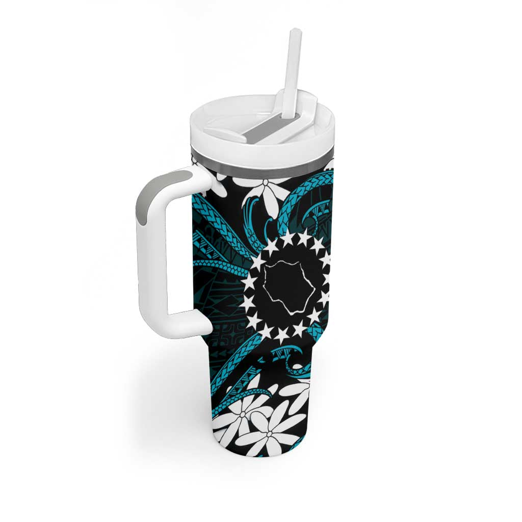 Personalised Cook Islands Penrhyn Atoll Tumbler With Handle Tiare Maori Polynesian Waves Tattoo LT14 - Polynesian Pride