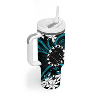 Personalised Cook Islands Penrhyn Atoll Tumbler With Handle Tiare Maori Polynesian Waves Tattoo LT14 - Polynesian Pride