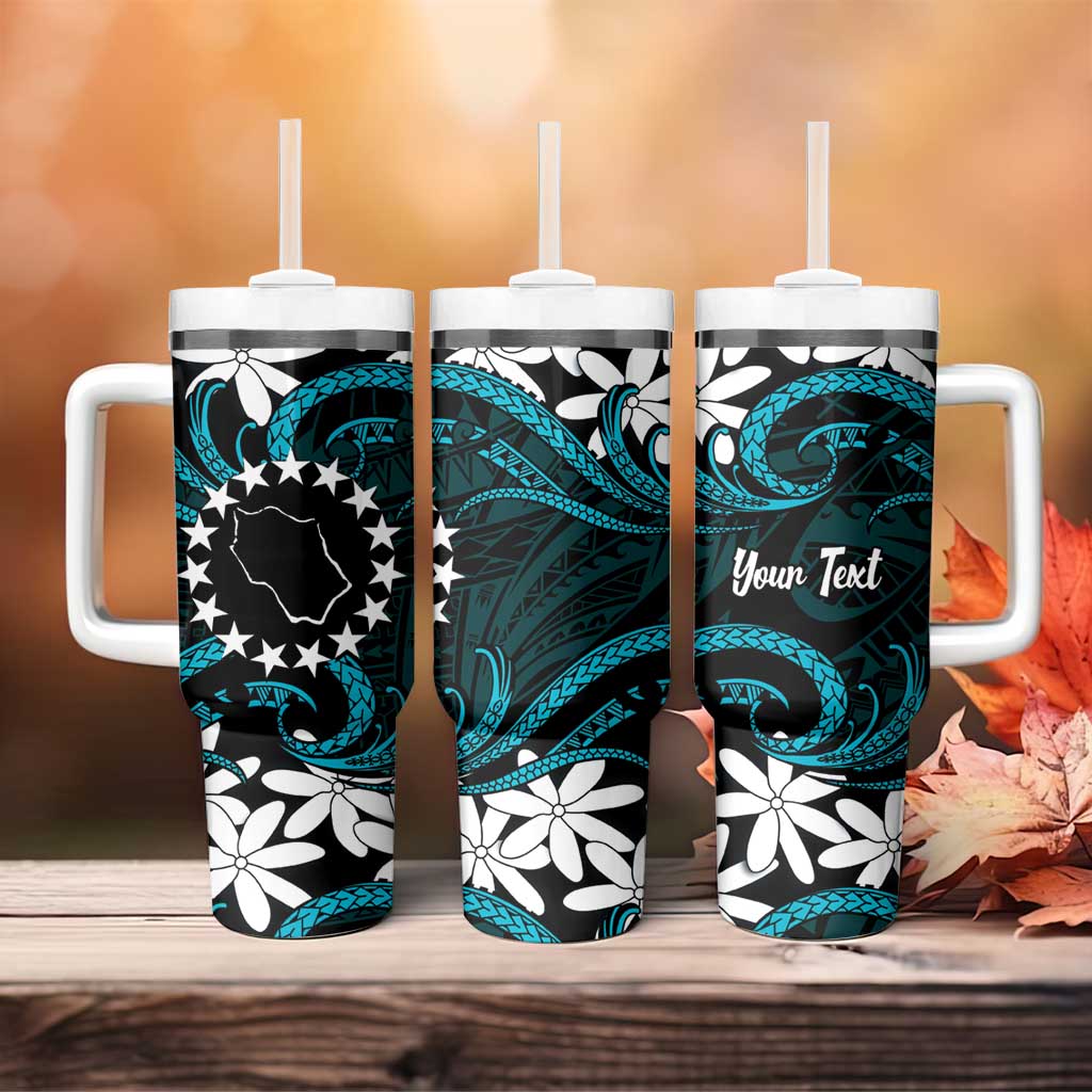 Personalised Cook Islands Penrhyn Atoll Tumbler With Handle Tiare Maori Polynesian Waves Tattoo LT14 - Polynesian Pride