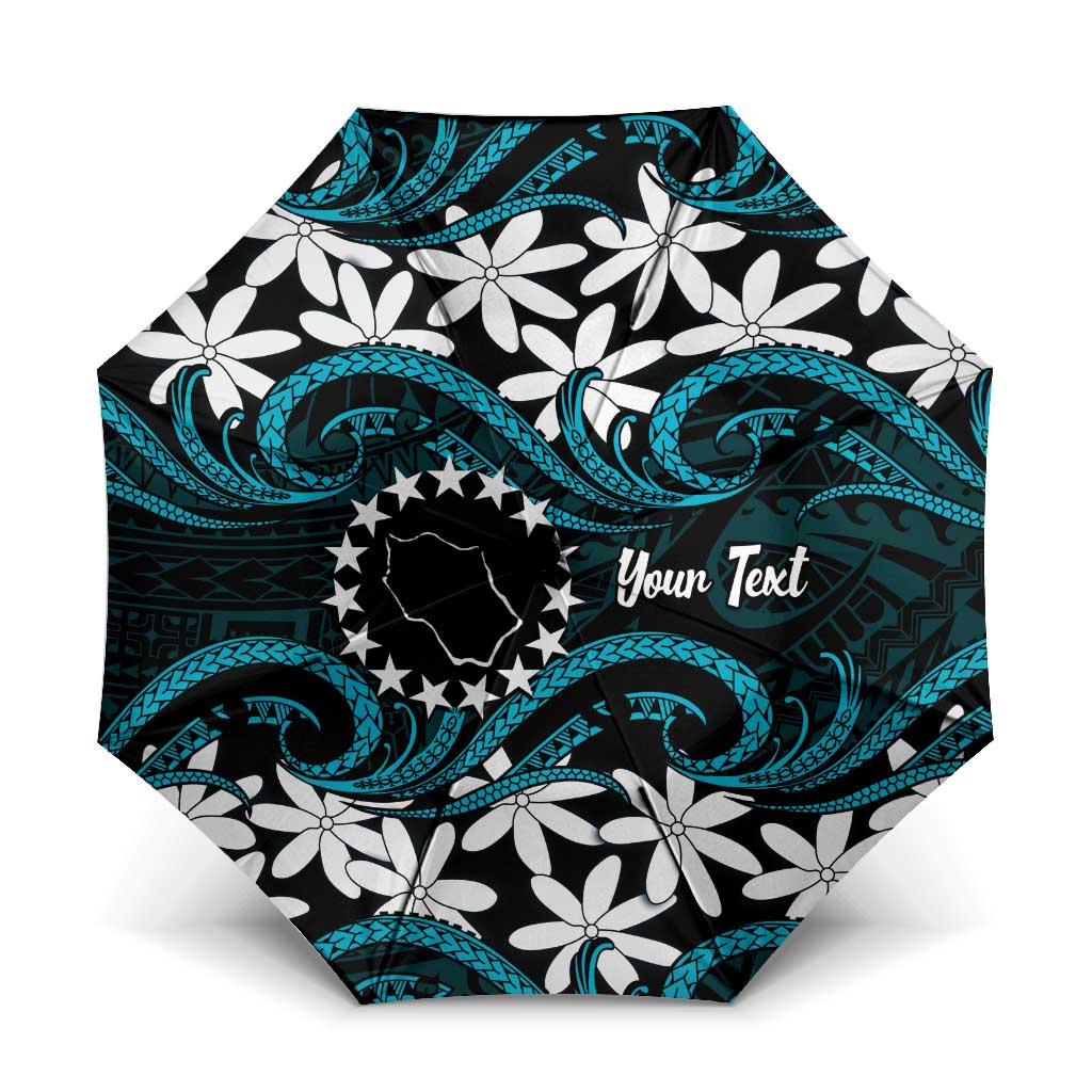 Personalised Cook Islands Penrhyn Atoll Umbrella Tiare Maori Polynesian Waves Tattoo LT14 One Size Folded 11.42 inch Opened Diameter 37.4 inch Blue - Polynesian Pride