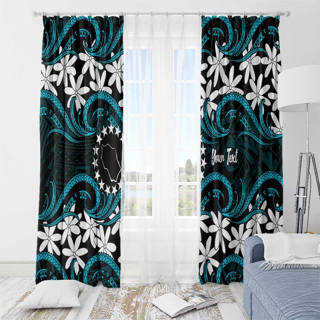 Personalised Cook Islands Penrhyn Atoll Window Curtain Tiare Maori Polynesian Waves Tattoo