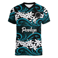 Personalised Cook Islands Penrhyn Atoll Women V-Neck T-Shirt Tiare Maori Polynesian Waves Tattoo