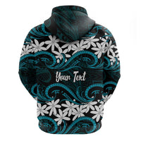 Personalised Cook Islands Penrhyn Atoll Zip Hoodie Tiare Maori Polynesian Waves Tattoo LT14 - Polynesian Pride