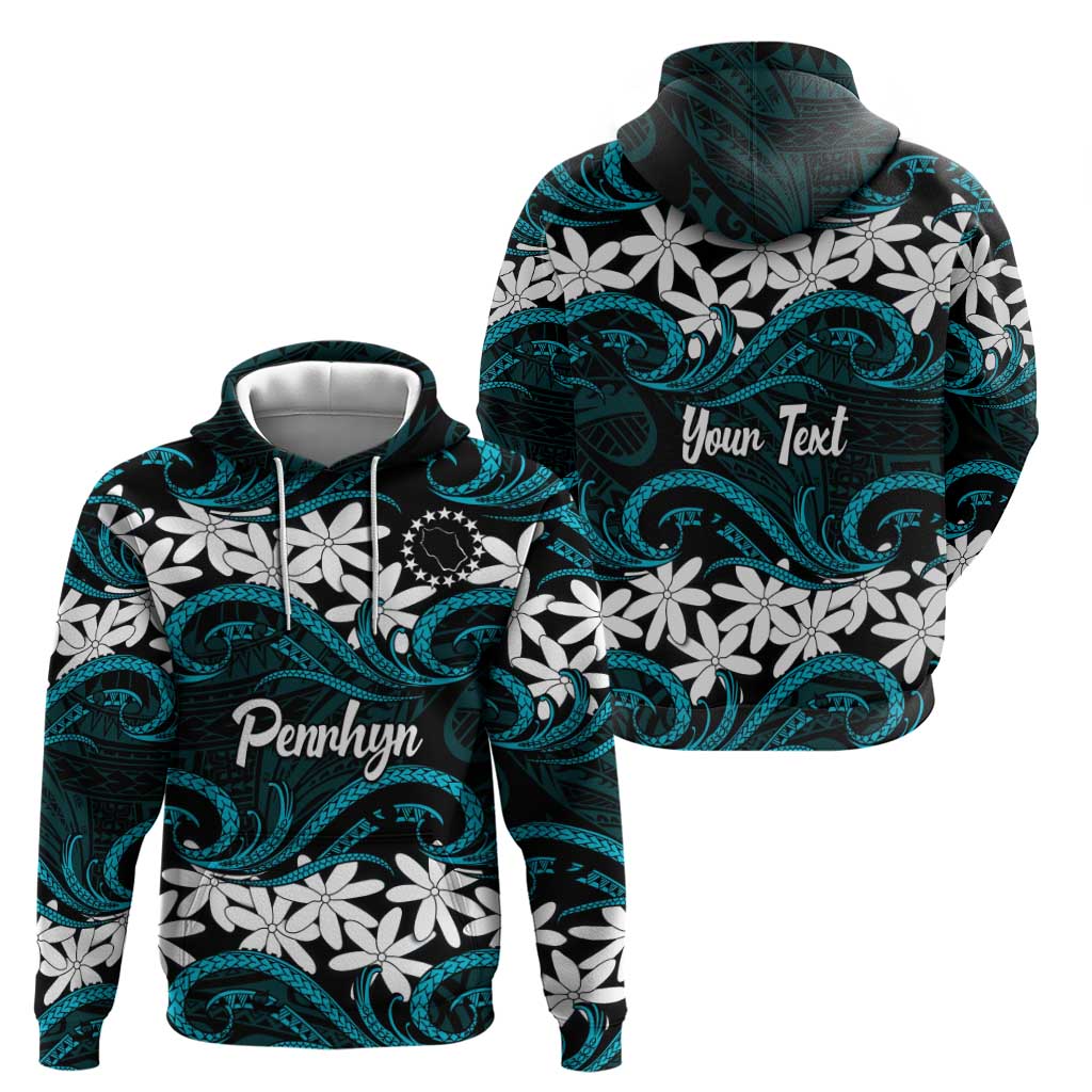 Personalised Cook Islands Penrhyn Atoll Zip Hoodie Tiare Maori Polynesian Waves Tattoo LT14 - Polynesian Pride