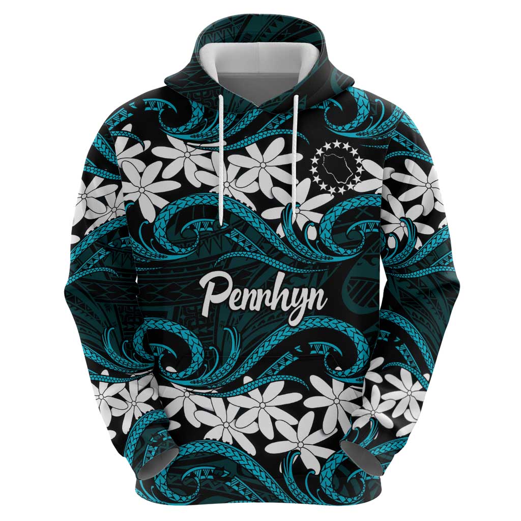 Personalised Cook Islands Penrhyn Atoll Zip Hoodie Tiare Maori Polynesian Waves Tattoo LT14 - Polynesian Pride