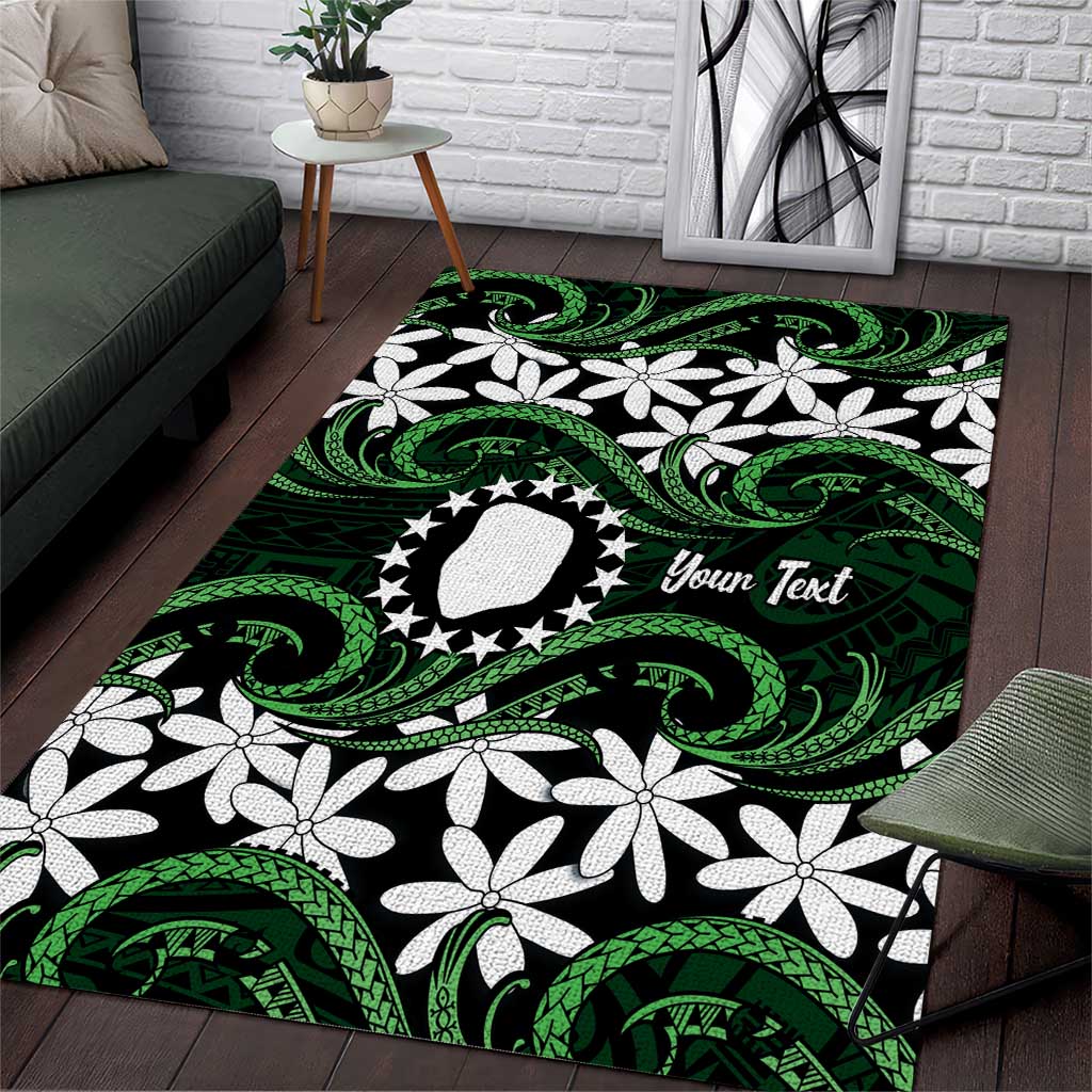 Personalised Cook Islands Mitiaro Area Rug Tiare Maori Polynesian Waves Tattoo