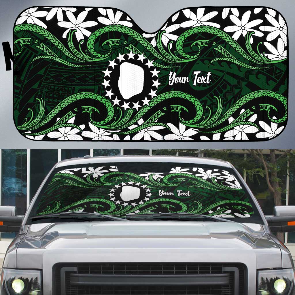 Personalised Cook Islands Mitiaro Auto Sun Shade Tiare Maori Polynesian Waves Tattoo LT14 Green - Polynesian Pride