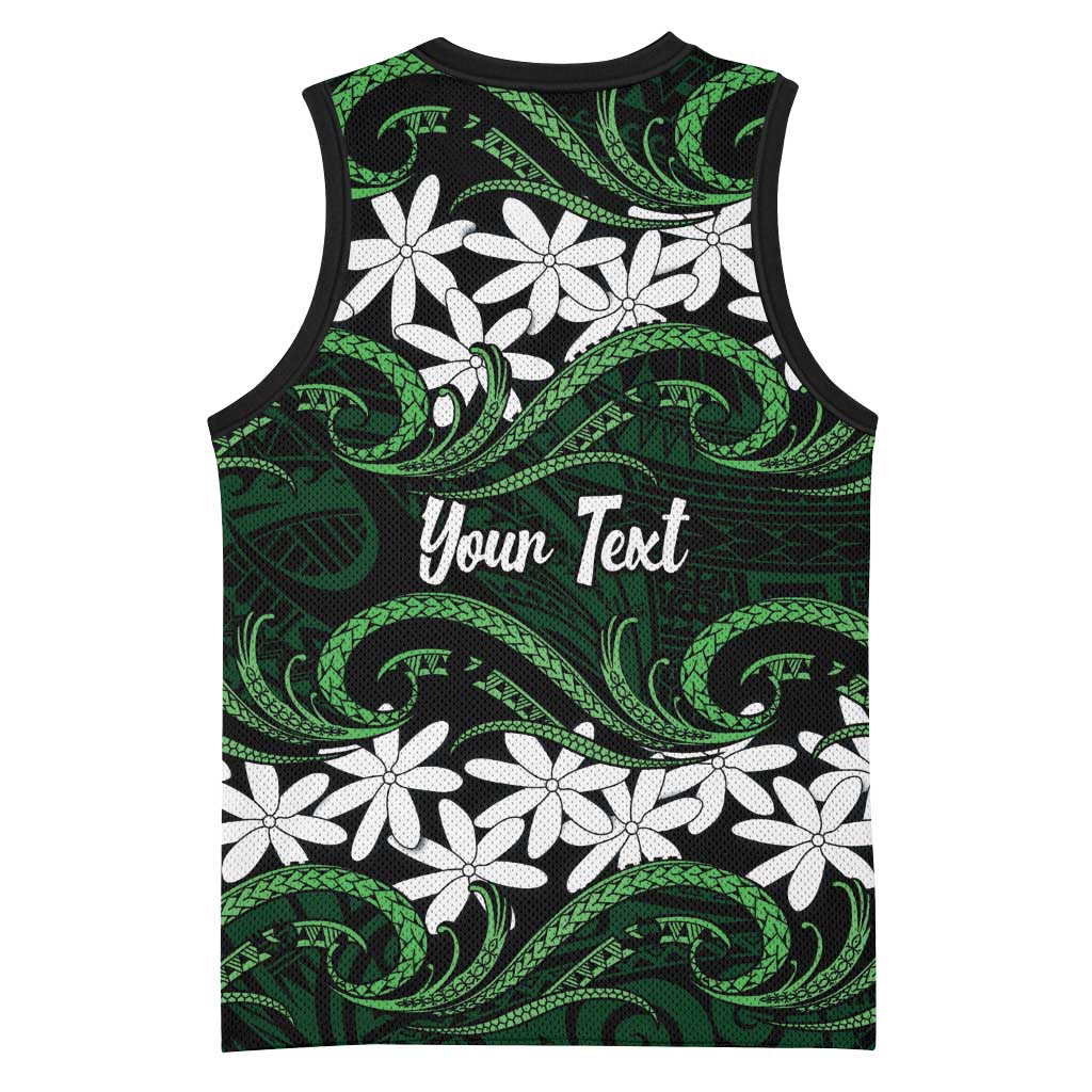 Personalised Cook Islands Mitiaro Basketball Jersey Tiare Maori Polynesian Waves Tattoo