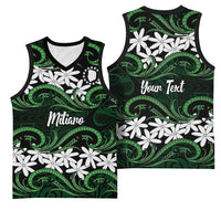 Personalised Cook Islands Mitiaro Basketball Jersey Tiare Maori Polynesian Waves Tattoo