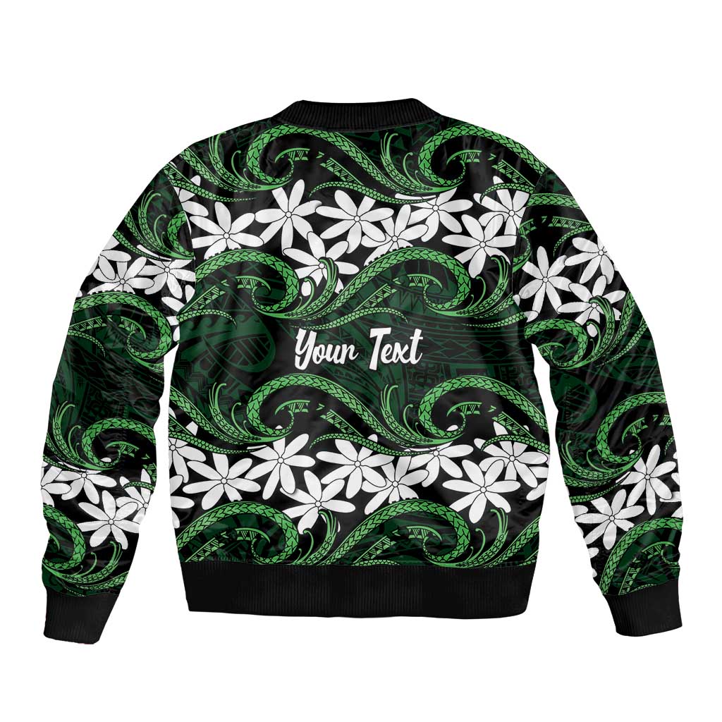 Personalised Cook Islands Mitiaro Bomber Jacket Tiare Maori Polynesian Waves Tattoo LT14 - Polynesian Pride