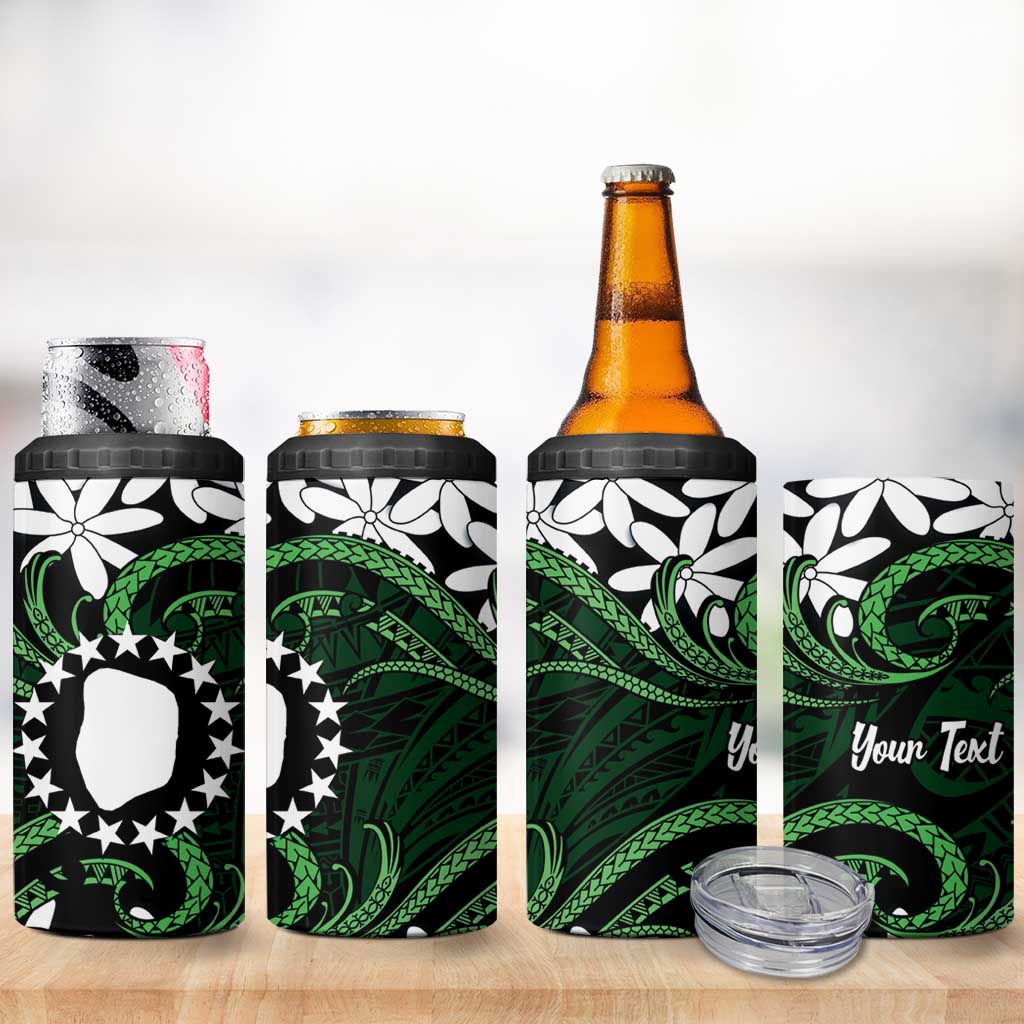 Personalised Cook Islands Mitiaro 4 in 1 Can Cooler Tumbler Tiare Maori Polynesian Waves Tattoo