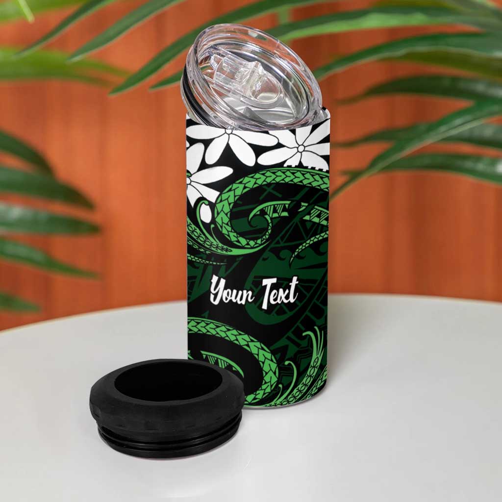 Personalised Cook Islands Mitiaro 4 in 1 Can Cooler Tumbler Tiare Maori Polynesian Waves Tattoo