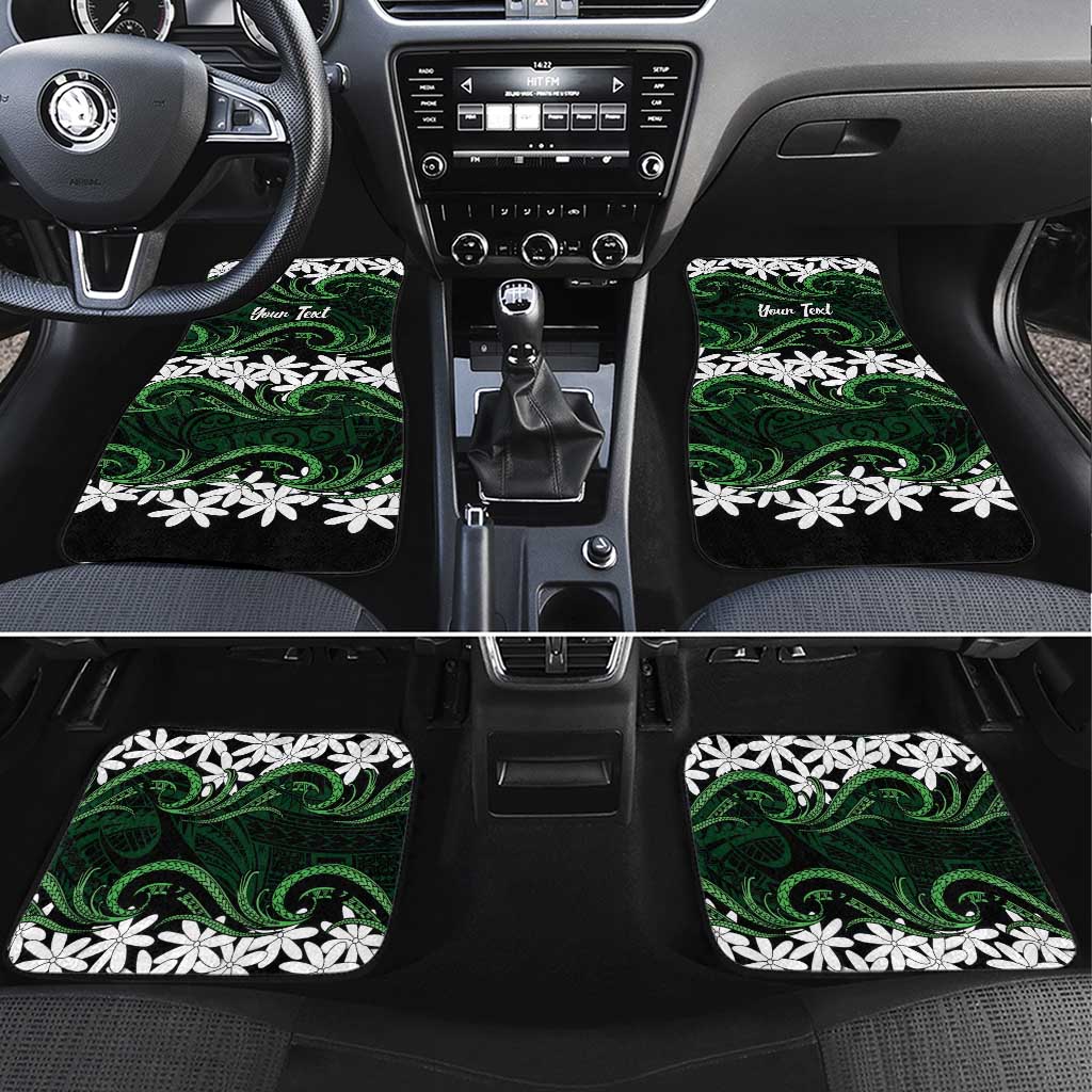 Personalised Cook Islands Mitiaro Car Mats Tiare Maori Polynesian Waves Tattoo LT14 Set 4pcs Green - Polynesian Pride
