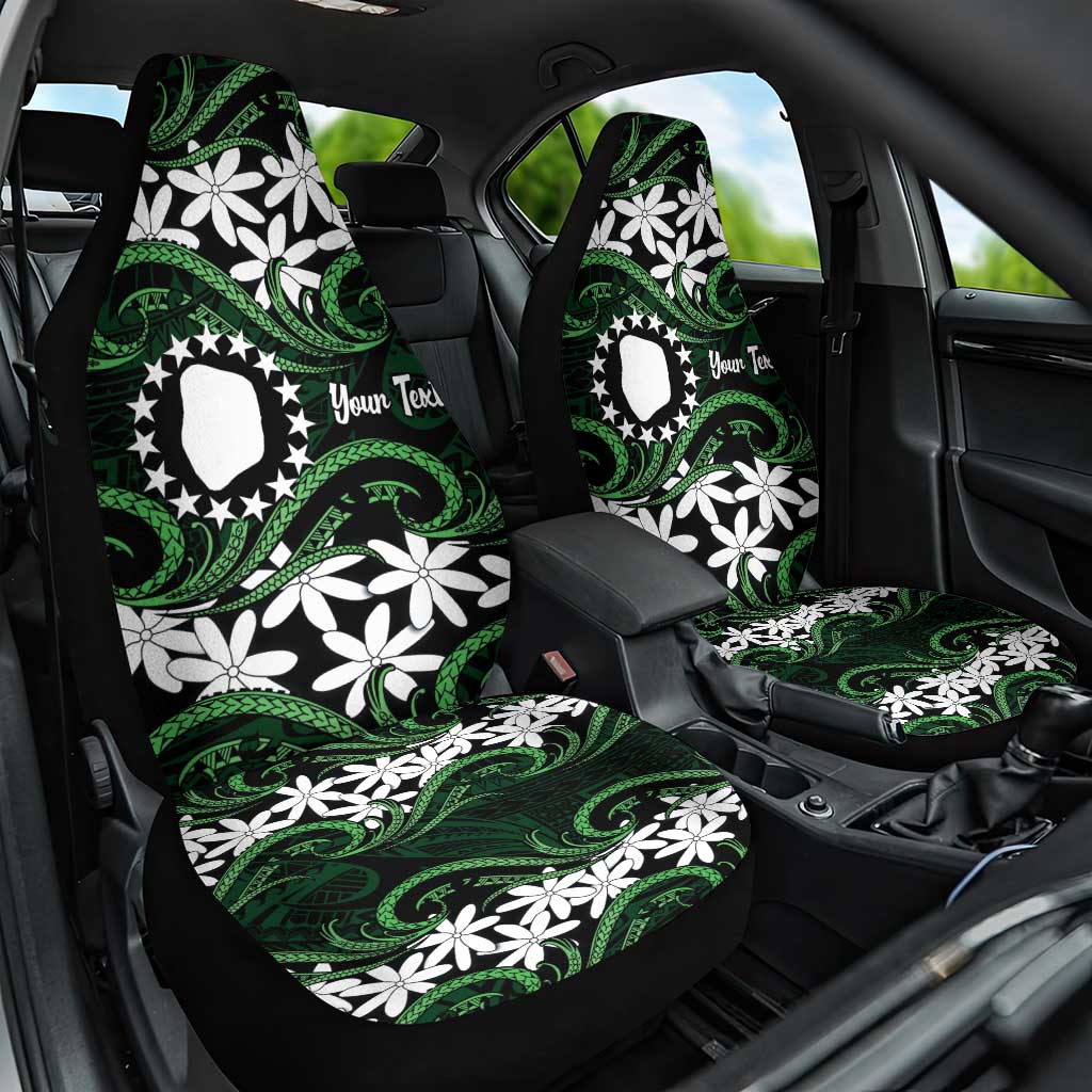 Personalised Cook Islands Mitiaro Car Seat Cover Tiare Maori Polynesian Waves Tattoo LT14 One Size Green - Polynesian Pride