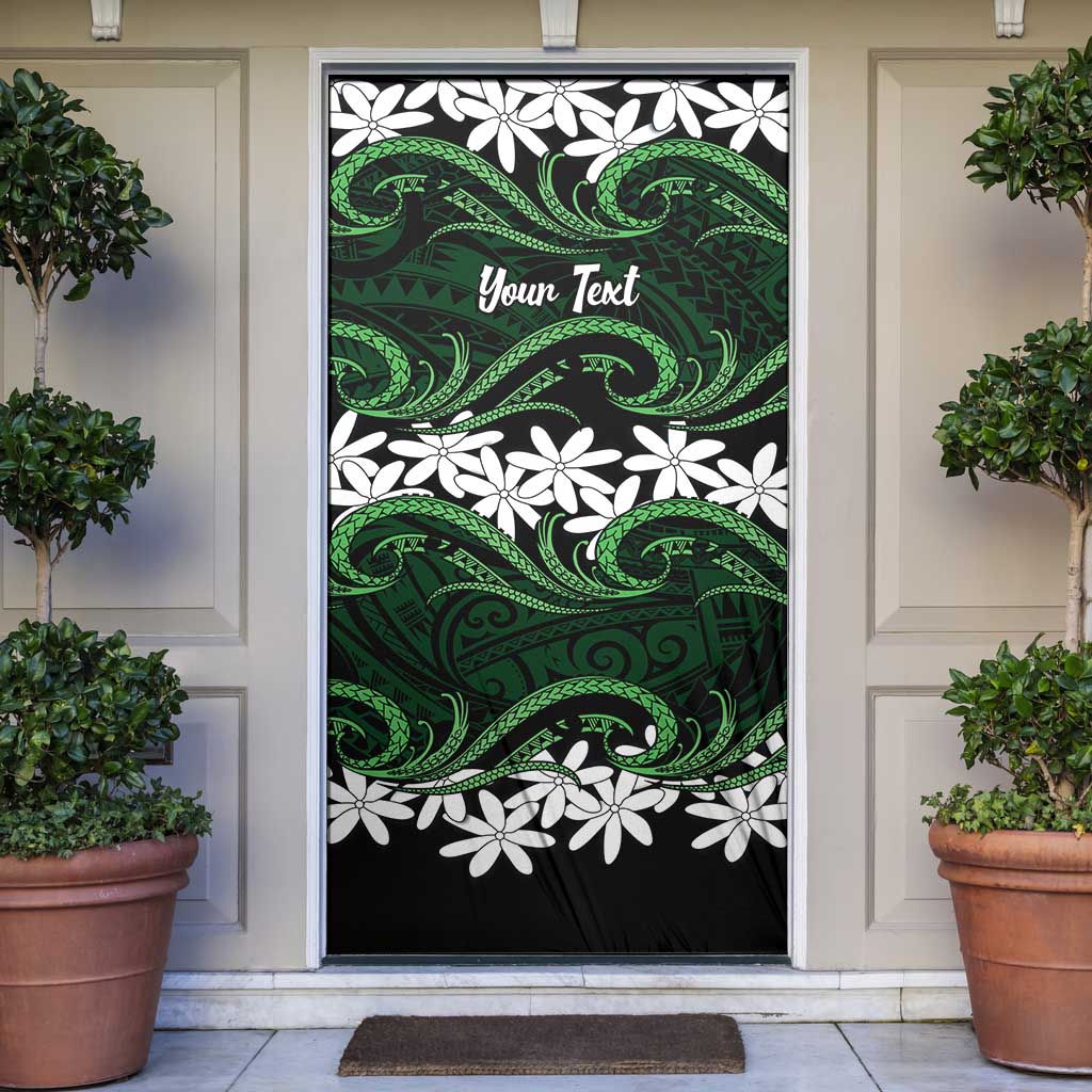 Personalised Cook Islands Mitiaro Door Cover Tiare Maori Polynesian Waves Tattoo LT14 Green - Polynesian Pride