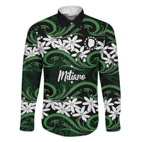 Personalised Cook Islands Mitiaro Family Matching Long Sleeve Bodycon Dress and Hawaiian Shirt Tiare Maori Polynesian Waves Tattoo