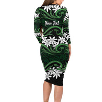 Personalised Cook Islands Mitiaro Family Matching Long Sleeve Bodycon Dress and Hawaiian Shirt Tiare Maori Polynesian Waves Tattoo