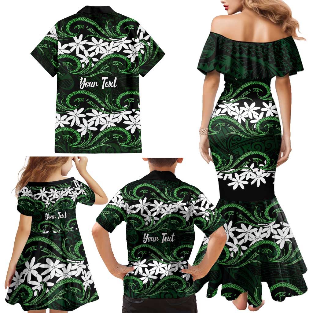 Personalised Cook Islands Mitiaro Family Matching Mermaid Dress and Hawaiian Shirt Tiare Maori Polynesian Waves Tattoo