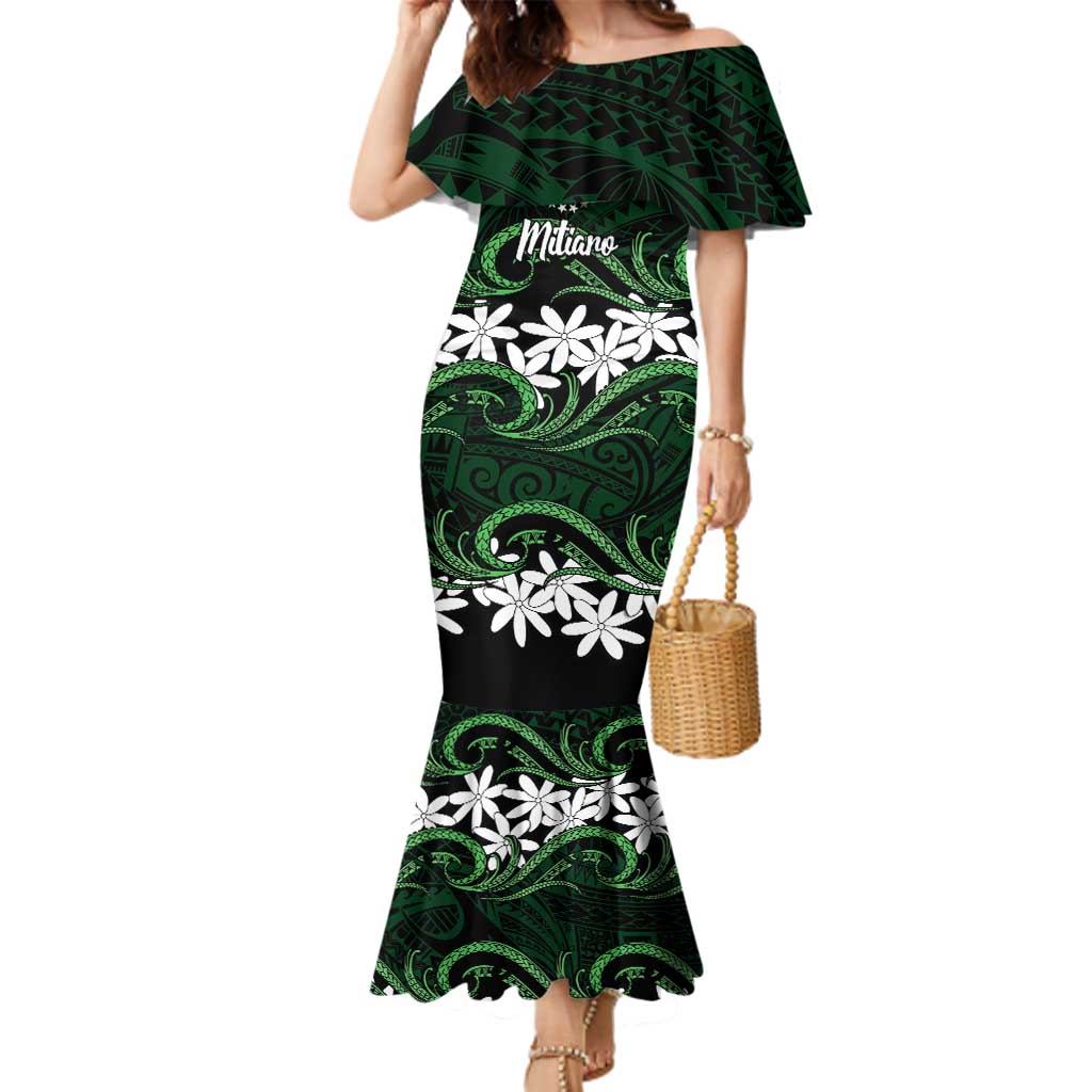 Personalised Cook Islands Mitiaro Family Matching Mermaid Dress and Hawaiian Shirt Tiare Maori Polynesian Waves Tattoo