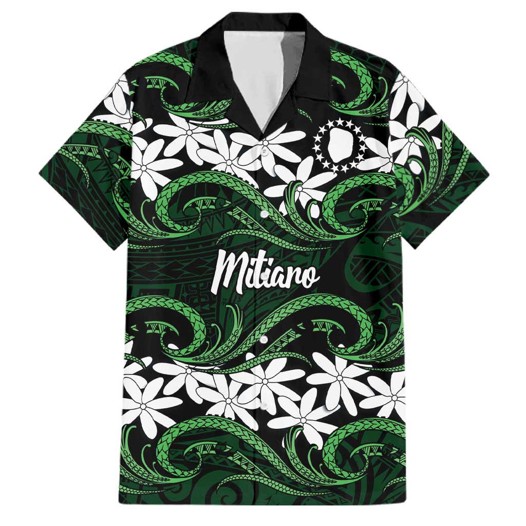 Personalised Cook Islands Mitiaro Family Matching Off Shoulder Short Dress and Hawaiian Shirt Tiare Maori Polynesian Waves Tattoo