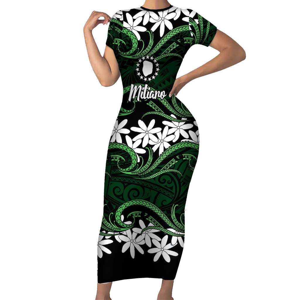 Personalised Cook Islands Mitiaro Family Matching Short Sleeve Bodycon Dress and Hawaiian Shirt Tiare Maori Polynesian Waves Tattoo