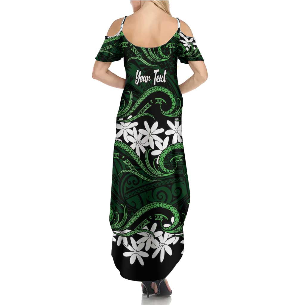 Personalised Cook Islands Mitiaro Family Matching Summer Maxi Dress and Hawaiian Shirt Tiare Maori Polynesian Waves Tattoo