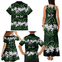 Personalised Cook Islands Mitiaro Family Matching Tank Maxi Dress and Hawaiian Shirt Tiare Maori Polynesian Waves Tattoo