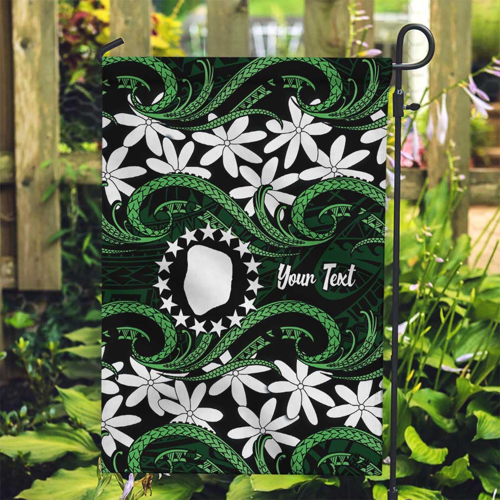 Personalised Cook Islands Mitiaro Garden Flag Tiare Maori Polynesian Waves Tattoo LT14 Garden Flag Green - Polynesian Pride