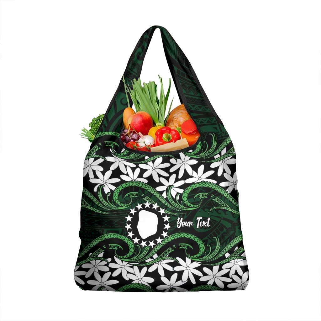 Personalised Cook Islands Mitiaro Grocery Bag Tiare Maori Polynesian Waves Tattoo LT14 1-pack One Size Green - Polynesian Pride