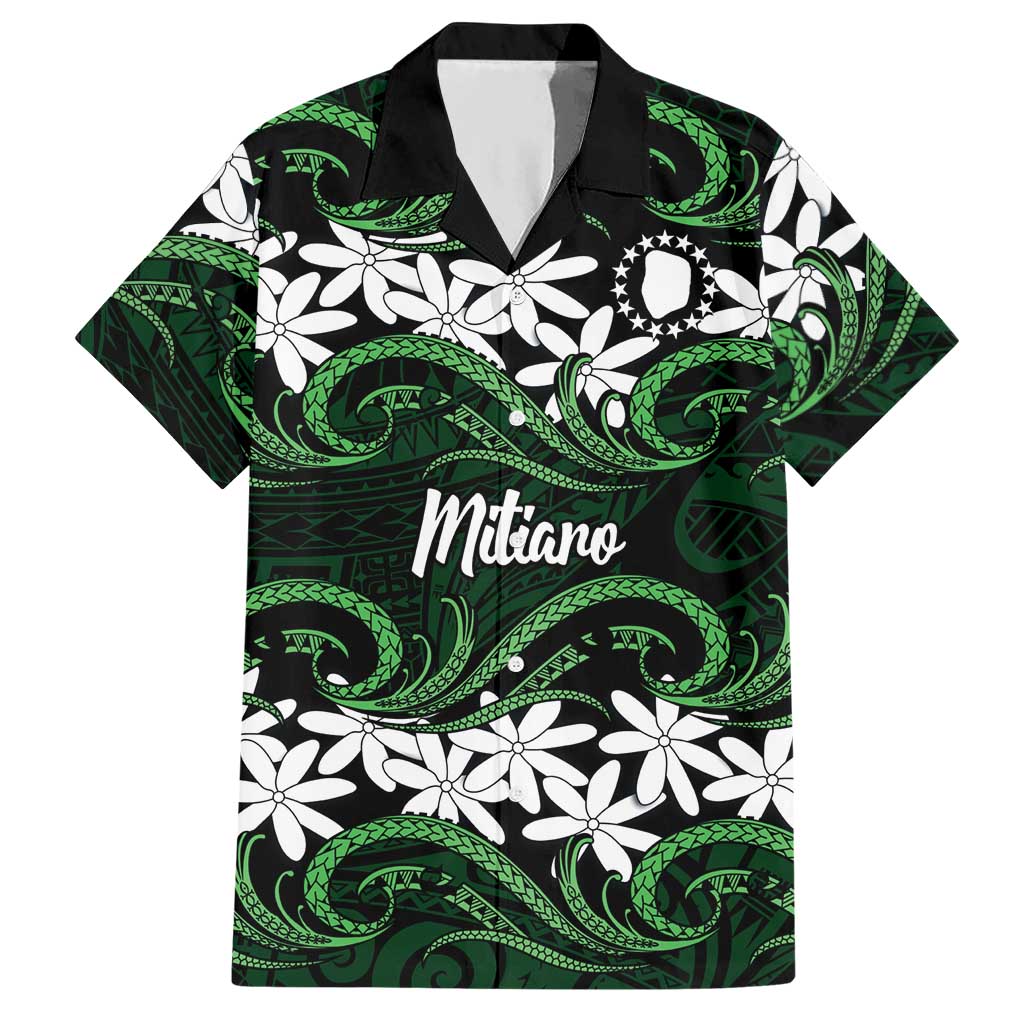 Personalised Cook Islands Mitiaro Hawaiian Shirt Tiare Maori Polynesian Waves Tattoo LT14 Green - Polynesian Pride