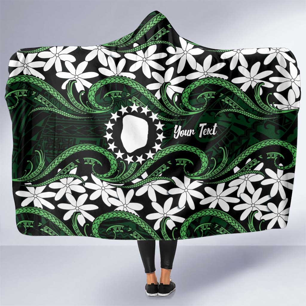Personalised Cook Islands Mitiaro Hooded Blanket Tiare Maori Polynesian Waves Tattoo